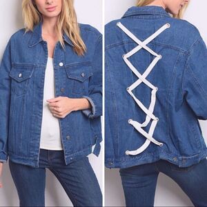 Lush back lace up denim jacket Size Large